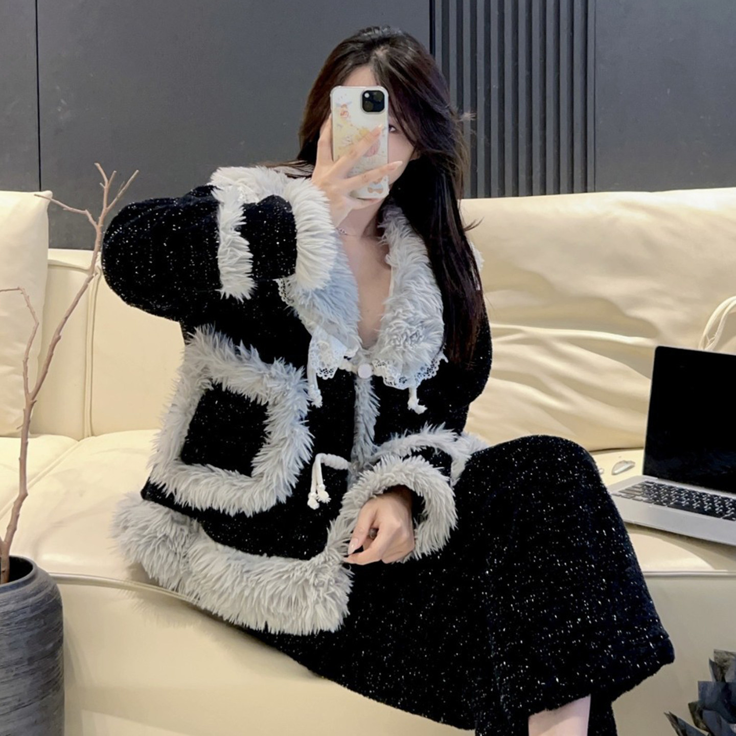 舒棉绒2025新款秋冬长毛绒睡衣女