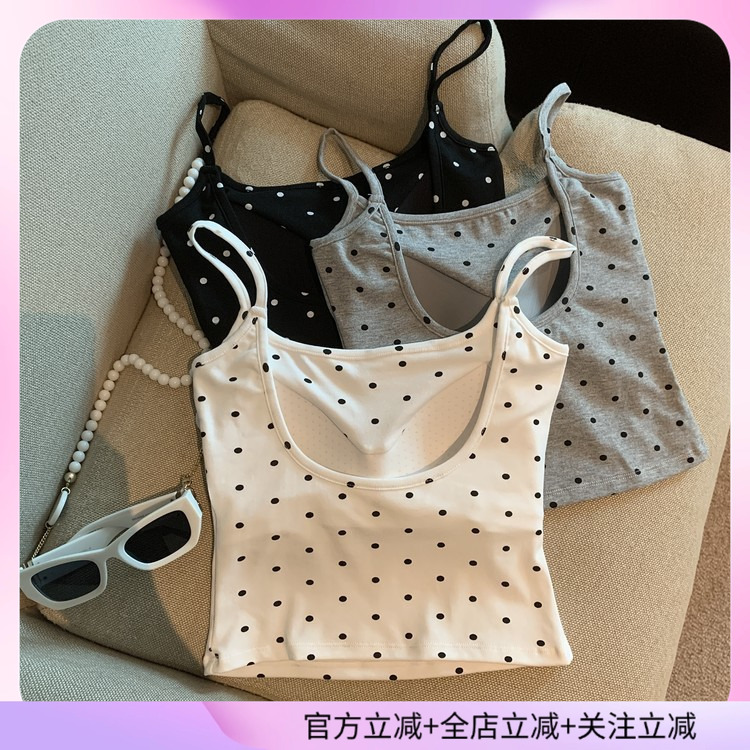 灰色波点美背文胸一体吊带女内搭2025夏季超火带胸垫背心无袖上衣