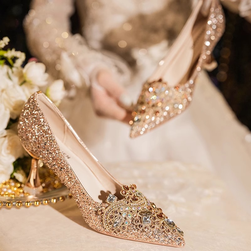 法式高跟鞋禾主婚纱两穿婚鞋女