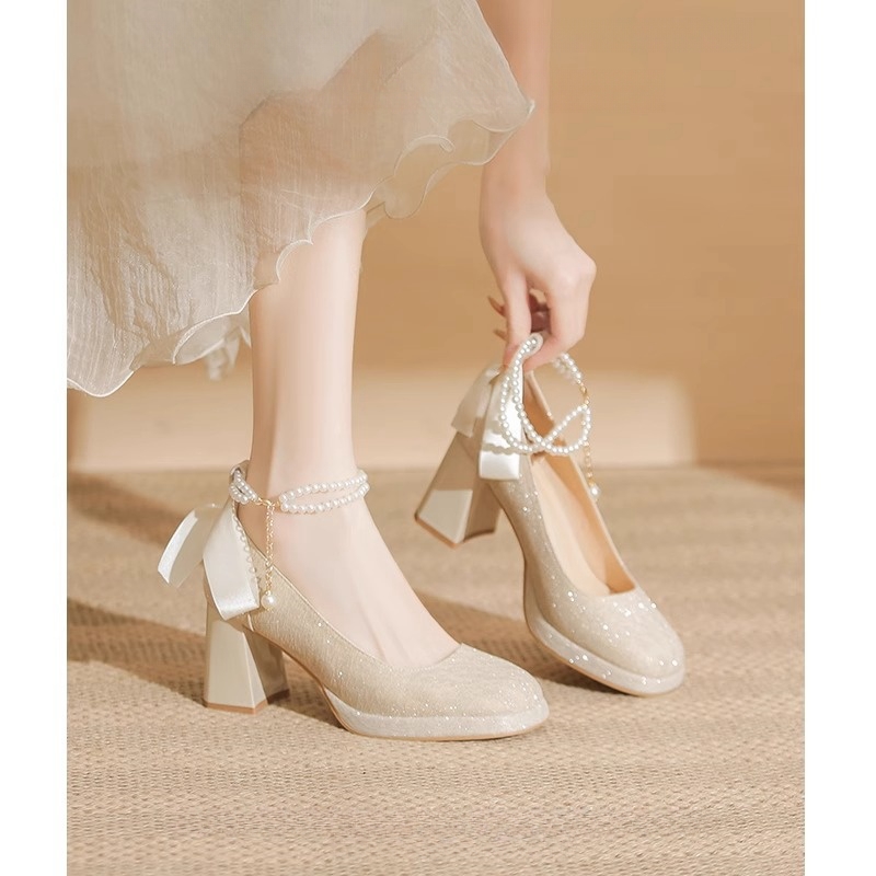 玛丽珍高跟鞋女禾秀婚纱两穿婚鞋