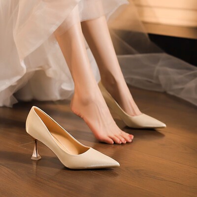 法式绸缎高跟鞋主婚纱婚鞋新娘鞋