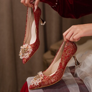 订婚礼服高跟鞋 红色秀禾婚鞋 结婚新娘鞋 敬酒不累脚中式 女2025新款
