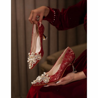高跟鞋女2025新款秀禾服新娘鞋