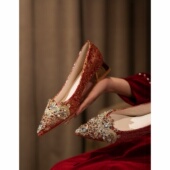 绝美红色秀禾婚鞋 孕妇可穿 敬酒服新娘鞋 女2025新款 不累脚粗跟中式