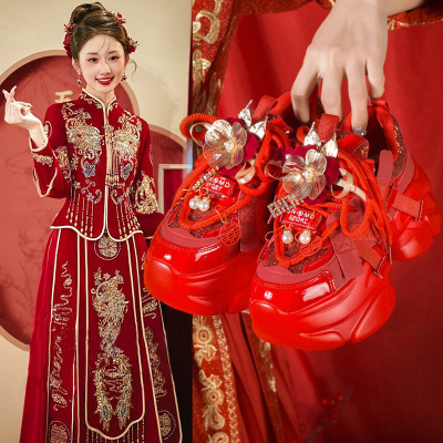 秀禾婚鞋女2025新款老爹鞋小个子