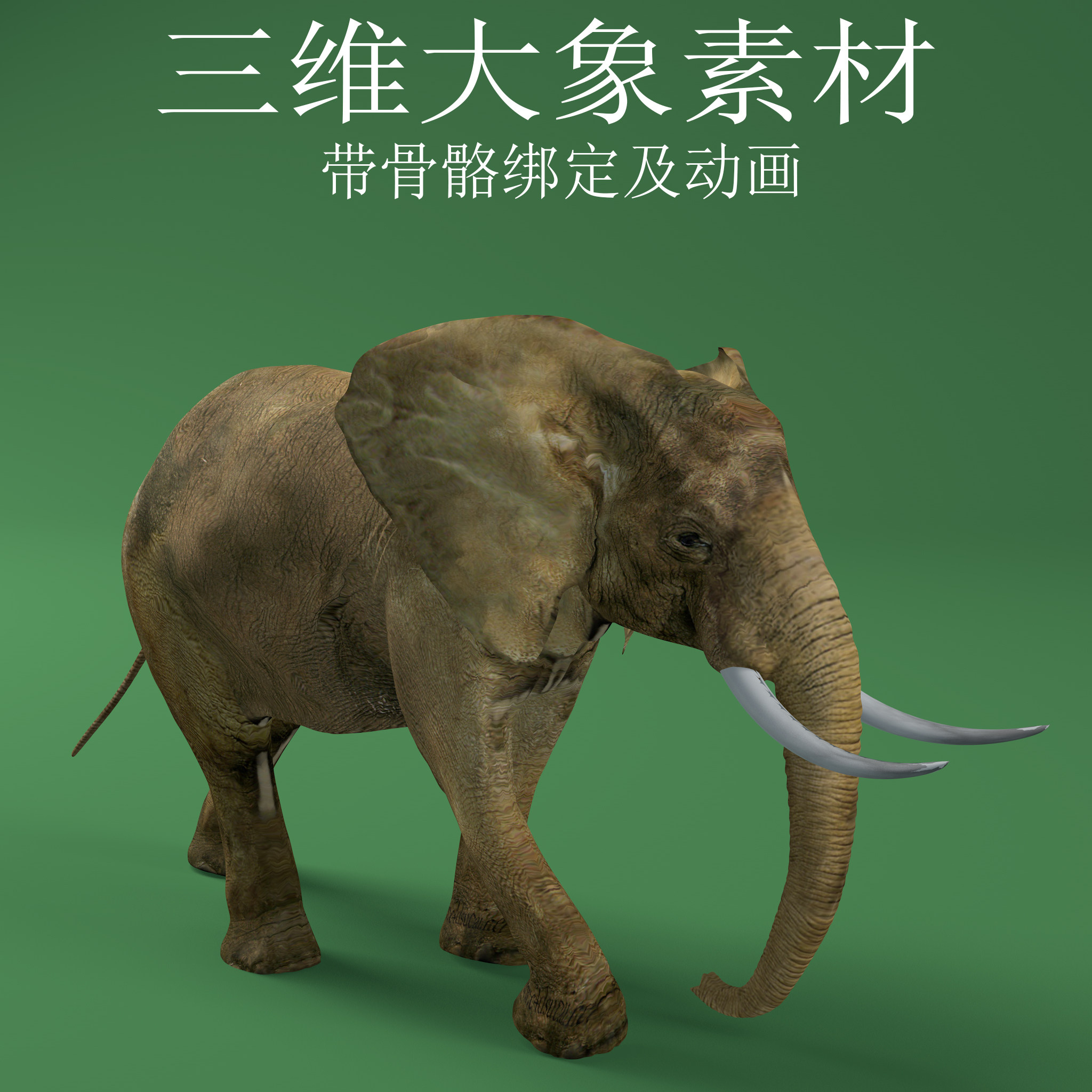 三维c4d大象素材3ds行走动画骨骼绑定fbx动物模型obj