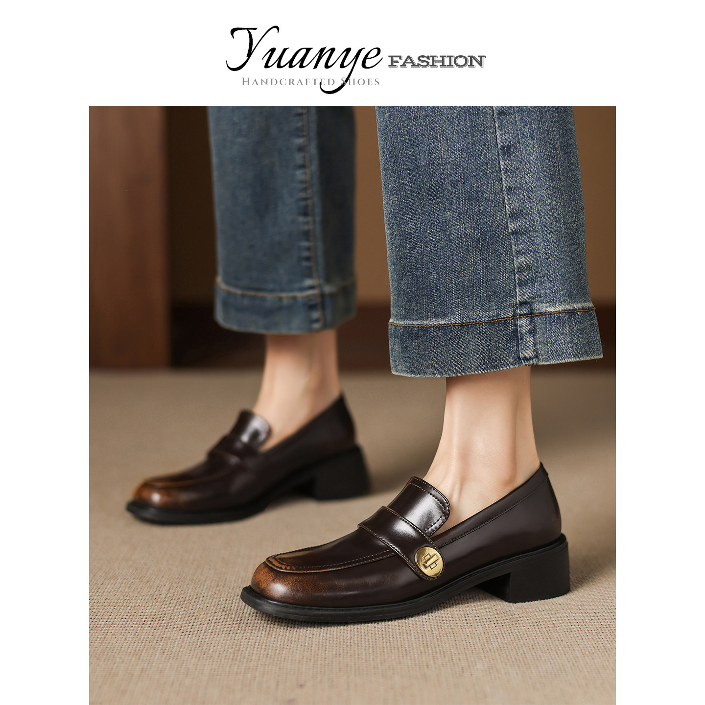 原野Yuanye●他乡故知！真皮金扣乐福鞋女擦色小皮鞋英伦风jk单鞋,女鞋,乐福鞋（豆豆鞋）,淘宝优惠券,粉丝福利购,淘宝优惠卷