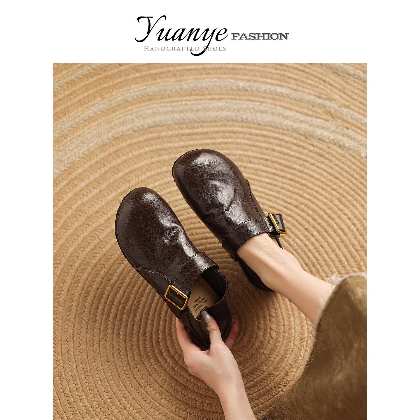 原野Yuanye●尺素寸心！复古皮带扣一脚蹬小皮鞋圆头平底勃肯单鞋,女鞋,深口单鞋,淘宝优惠券,粉丝福利购,淘宝优惠卷