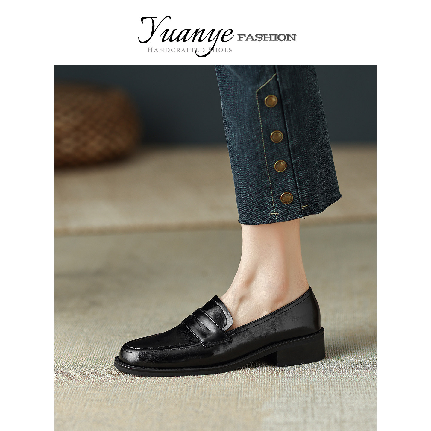 原野Yuanye●晨雾暮烟！真皮方头一脚蹬乐福鞋英伦风低跟小皮单鞋,女鞋,乐福鞋（豆豆鞋）,淘宝优惠券,粉丝福利购,淘宝优惠卷