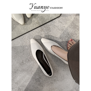 原野Yuanye●怀瑾握瑜！真皮法式方头浅口低粗跟单鞋女气质平底鞋