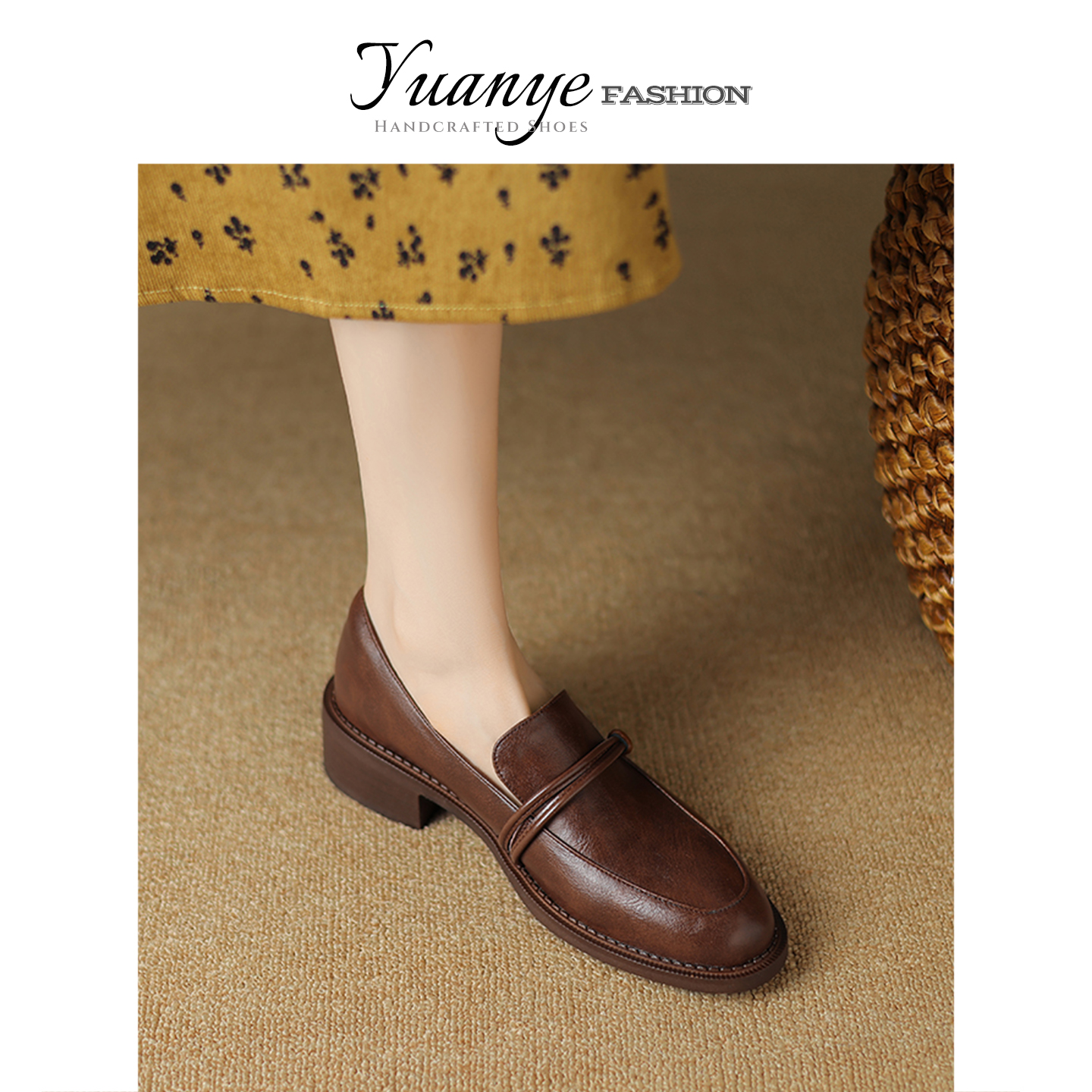 原野粗跟乐福鞋圆头单皮鞋