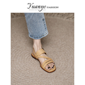 2025新款 原野小众设计复古罗马文艺休闲平底一字带真皮凉鞋 女夏季