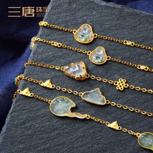 18K古法老黄金镶嵌天然缅甸A货翡翠佛公唐马山盟海誓手链diy806