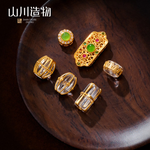 和田玉隔珠白水晶18K金配件diy