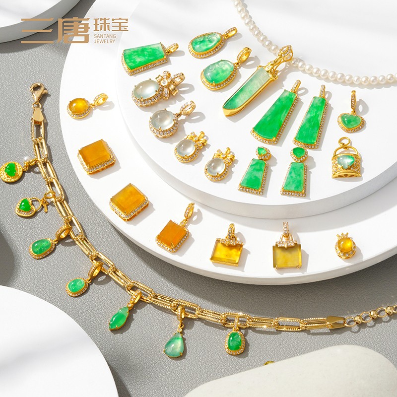 A货天然缅甸翡翠饰品满绿阳绿冰种吊坠挂坠隔珠18K金配件diy1163