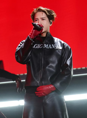 TOPINEUP小众立领软PU三七分Jackson短款皮衣外套 炸街痞帅皮夹克