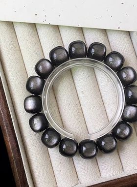 新款黑曜石7A天然银曜石暗黑风老型珠潮酷手串炫酷男女手链