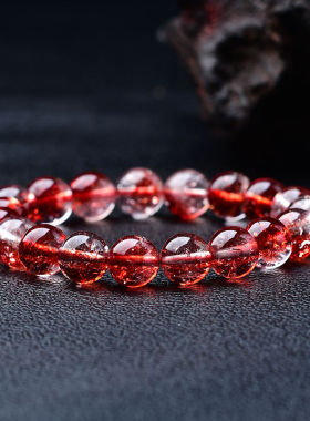 凤羽幽灵手链红幽灵鸩羽幽灵手链招财红水晶爆花晶红水晶手串
