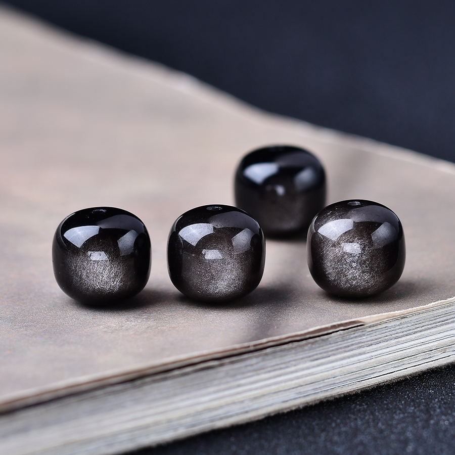 7A双眼天然银曜石老型珠散珠黑曜石桶珠鼓珠diy水晶手串手链配珠