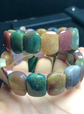 天然海洋碧玉手排彩色手排手镯手牌单圈手链玛瑙手串女款生日礼物