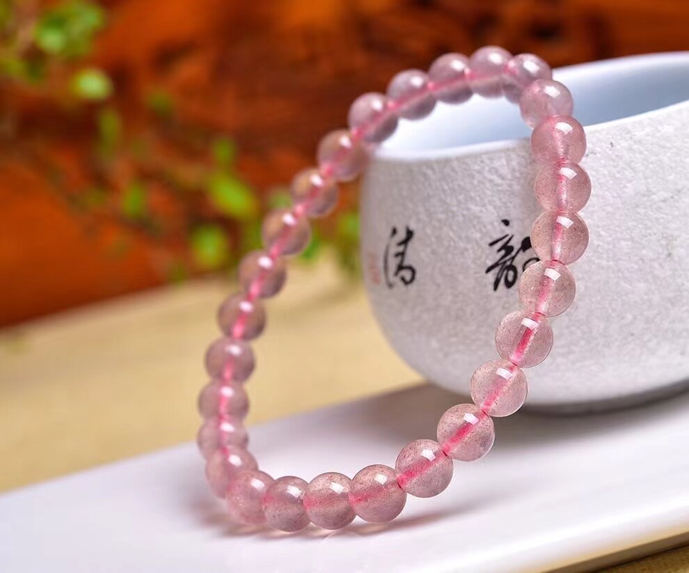 天然草莓晶手链女款草莓晶单圈手手饰/手串