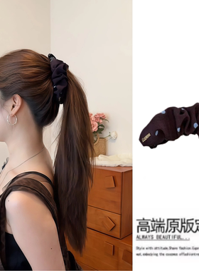 韩系褶皱波点薄纱香蕉夹通勤百搭不伤发高马尾竖夹扭扭夹发卡头饰