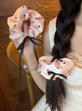 法式波点粉色蝴蝶结大肠发圈女扎高低马尾发绳甜美百搭橡皮筋头饰