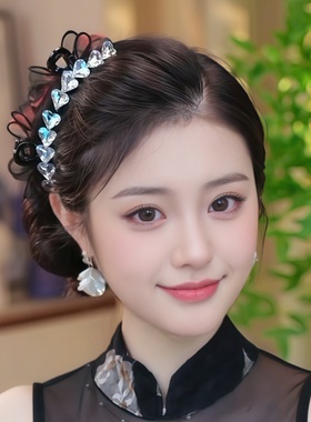 森系时尚百搭气质AB面爱心月光水钻泡泡纱抓夹7cm双面侧边夹