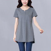 2025新款 韩版 中长款 女士短袖 v领t恤纯棉宽松半袖 夏装 大码 百搭上衣