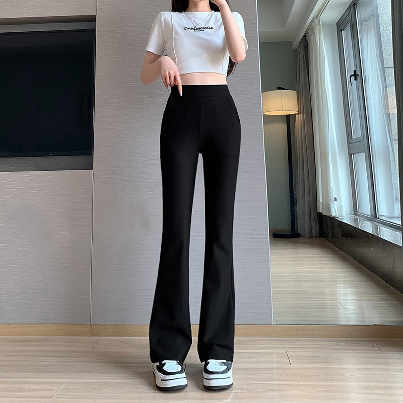 新款黑色大码微喇裤女春秋冬高腰弹力显瘦拖地微喇叭马蹄西装裤子