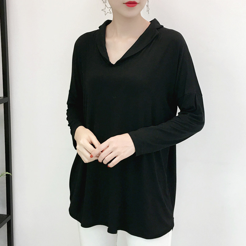 胖mm加肥加大码t恤女装洋气遮肚子长袖中长款宽松纯棉200斤打底衫