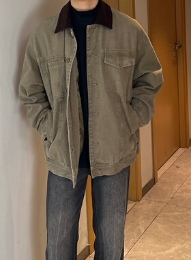 GZ 秋季复古休闲夹克质感帅气多口袋拼接宽松棉服外套