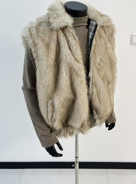 GZ SHOP复古两面穿格子皮草马甲设计感毛毛秋冬保暖外套男女同