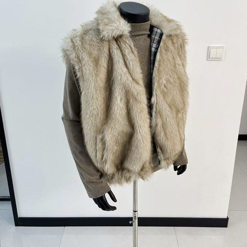 复古两面穿格子皮草马甲