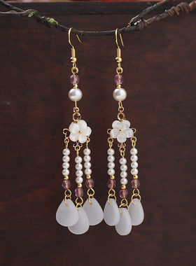 青雀记原创新中式国风耳环女流苏耳夹旗袍汉服马面裙古风耳饰繁花