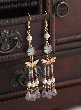 青雀记原创设计汉服旗袍复古国风耳饰古典马面裙配饰女半夏蓝耳环