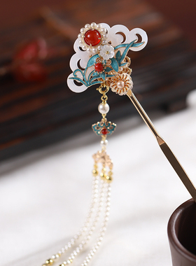青雀记原创古风中国发簪步摇盘头发钗子新中式汉服烧蓝发饰赴韶华