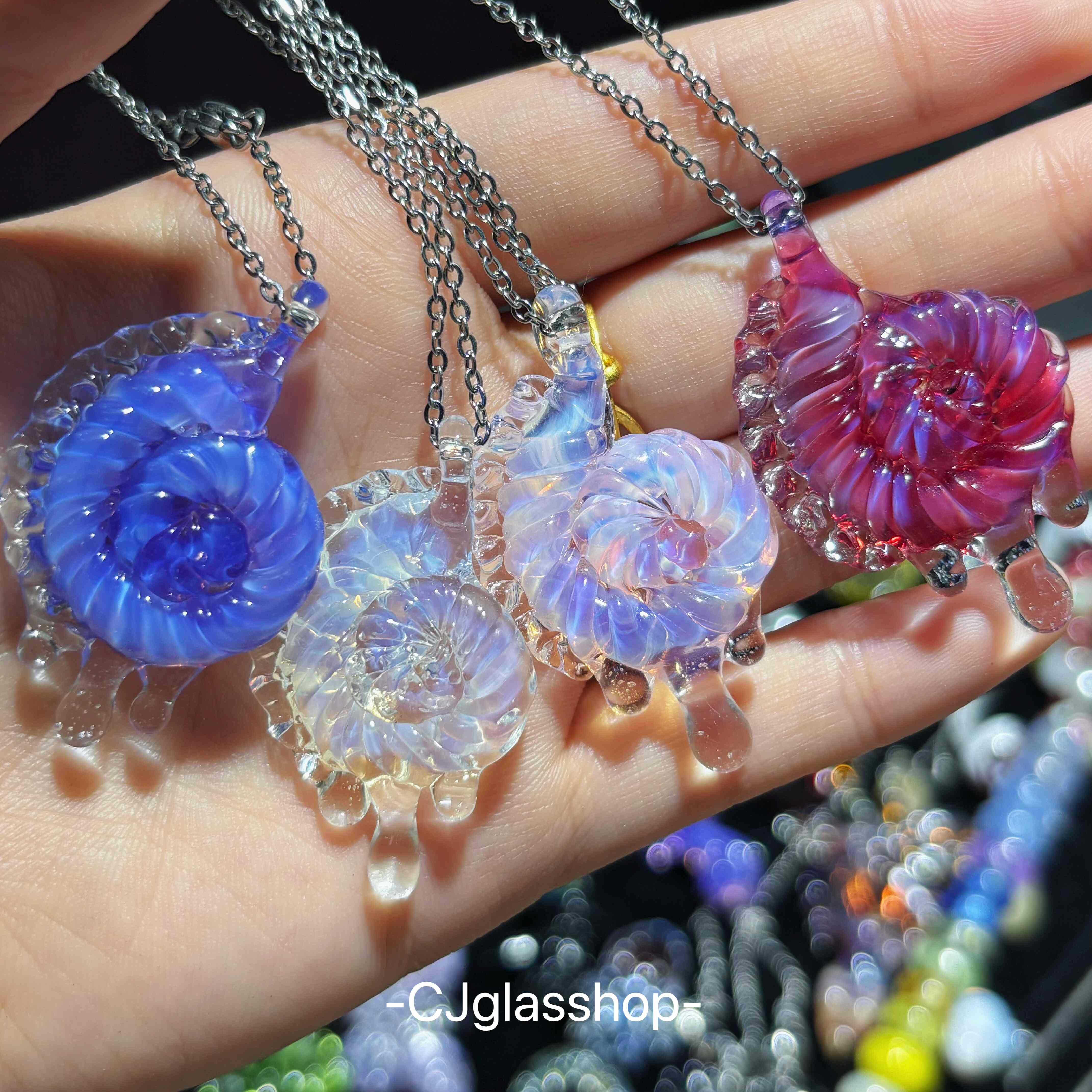 CJglasshop-听涛逐汐 小众玻璃海螺项链吊坠艺术品纯手工生日礼物