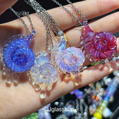 CJglasshop-听涛逐汐 小众玻璃海螺项链吊坠艺术品纯手工生日礼物