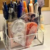 ins无印风透明笔筒简约笔桶收纳桶学生办公室桌面整理化妆收纳盒