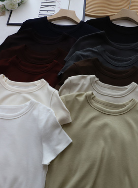 2025秋季新韩版简约好搭圆领显瘦基础款短袖打底恤女