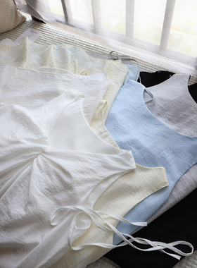 2025夏季新款韩版简约气质扭结领背心连衣裙女