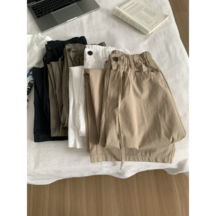 女复古显瘦水洗棉九分弯刀裤 早秋设计感不规则捏褶阔腿口袋工装 裤