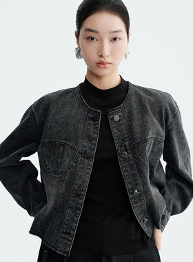 2025春夏新品圆领复古水洗牛仔外套气质潮流设计感时尚上衣56117