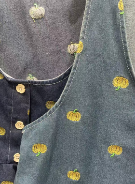 韩系新款不规则刺绣南瓜牛仔马甲春季重工设计感宽松百搭马甲外套