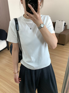 春夏基础款内搭短袖T恤女春夏新款小立领显瘦百搭纯色上衣