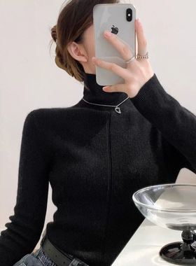 十三行韩国跟单款抗起球条安迪绒沉甸甸手感高领显瘦内搭针织女