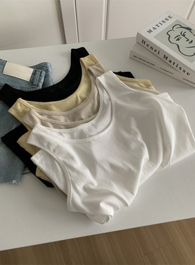 简约纯色领雪花棉背心女宽松显瘦百搭宽肩吊带夏季慵懒感内搭