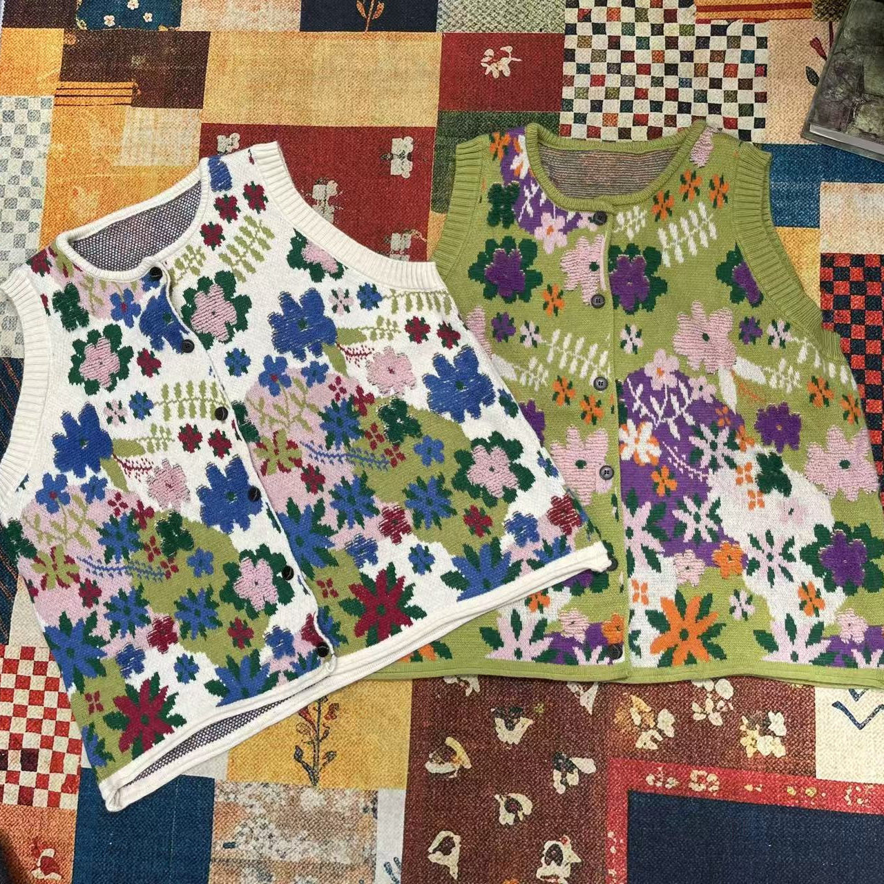 文艺小清新甜美提花针织背心马甲韩系新款宽松校园风小众针织马甲