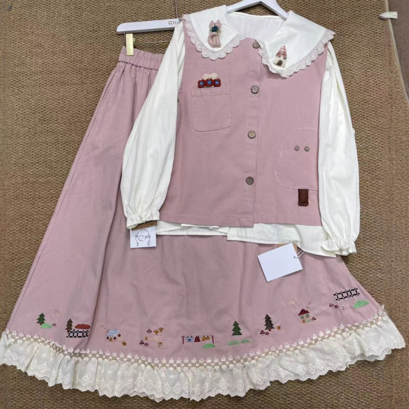 日系可爱文艺校园风无袖小熊背心设计感小个子叠穿开衫上衣马甲女